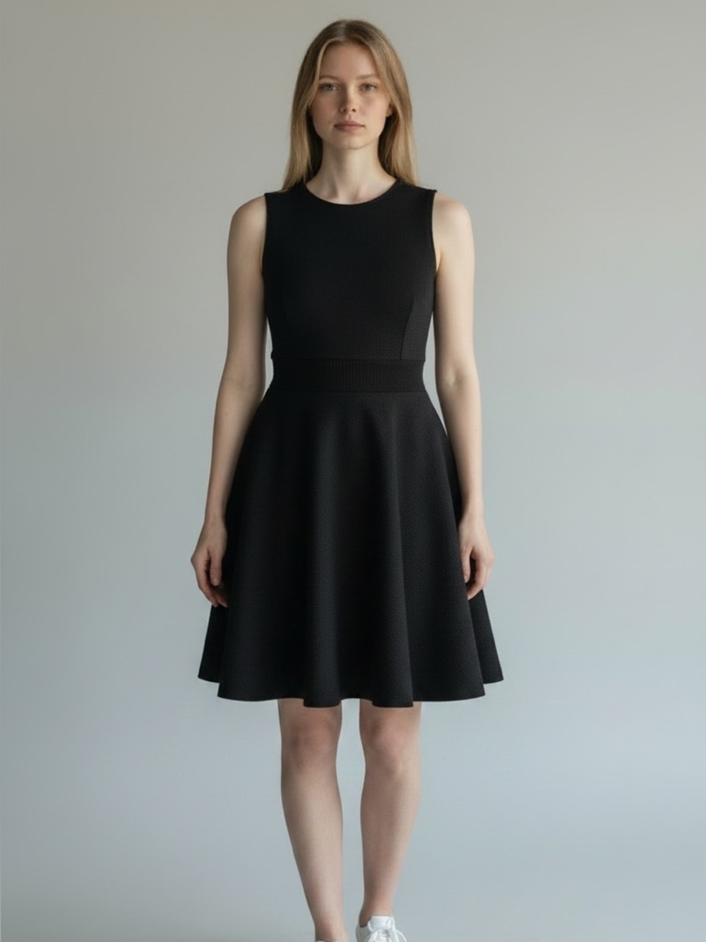 Classic Sleeveless Black Fit-and-Flare Dress Size Medium